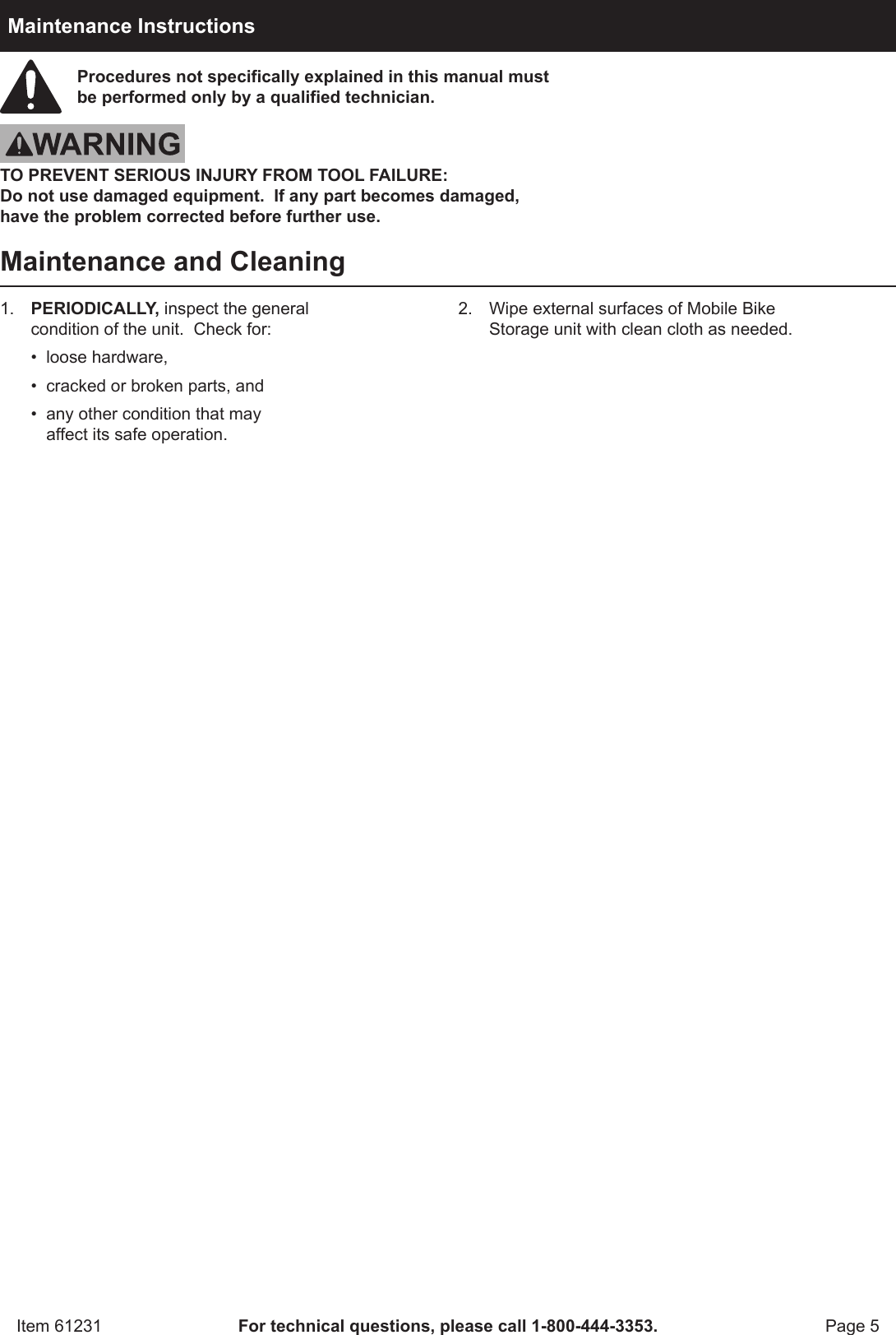 Page 6 of 9 - Harbor-Freight Harbor-Freight-Mobile-Bike-Storage-Product-Manual-  Harbor-freight-mobile-bike-storage-product-manual