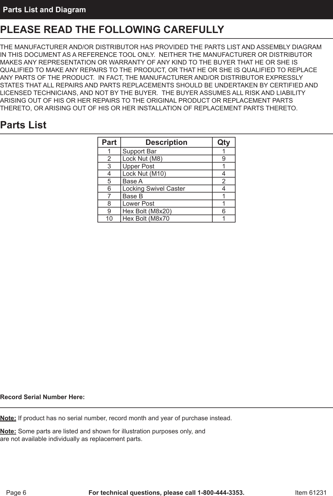 Page 7 of 9 - Harbor-Freight Harbor-Freight-Mobile-Bike-Storage-Product-Manual-  Harbor-freight-mobile-bike-storage-product-manual