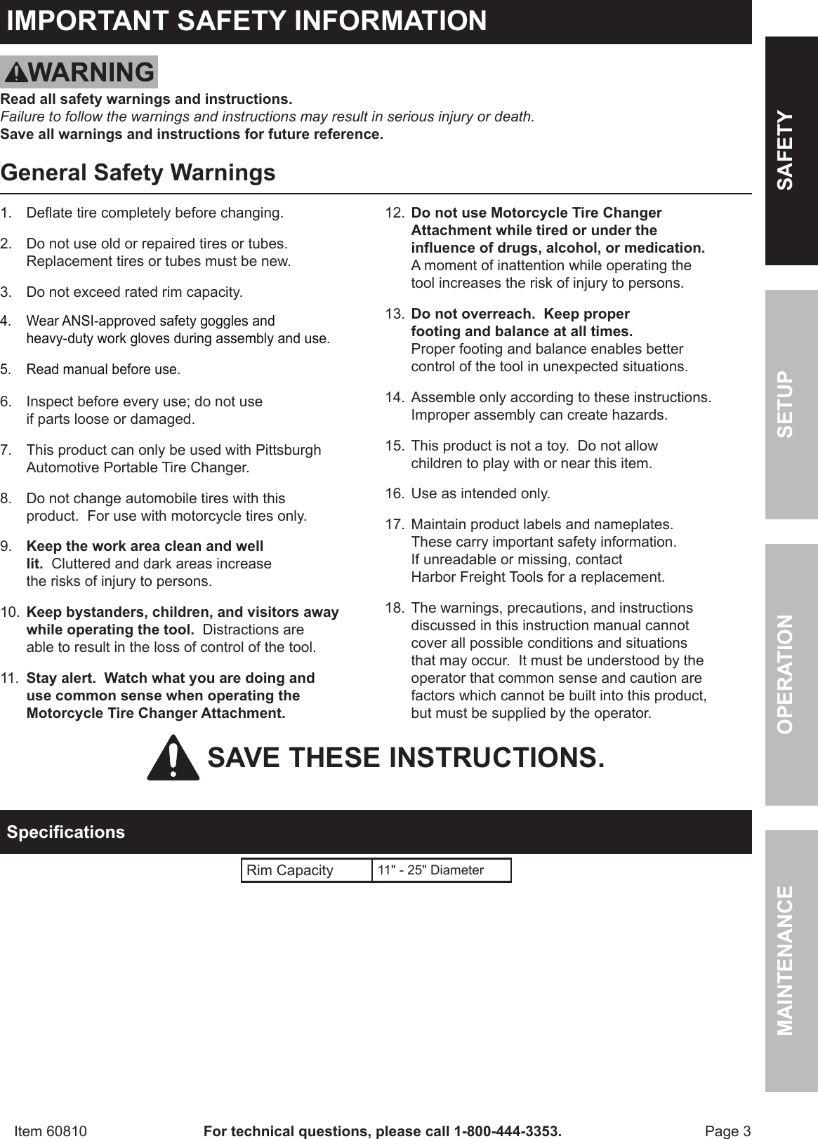 Page 3 of 12 - Harbor-Freight Harbor-Freight-Motorcycle-Tire-Changer-Attachment-Product-Manual-  Harbor-freight-motorcycle-tire-changer-attachment-product-manual