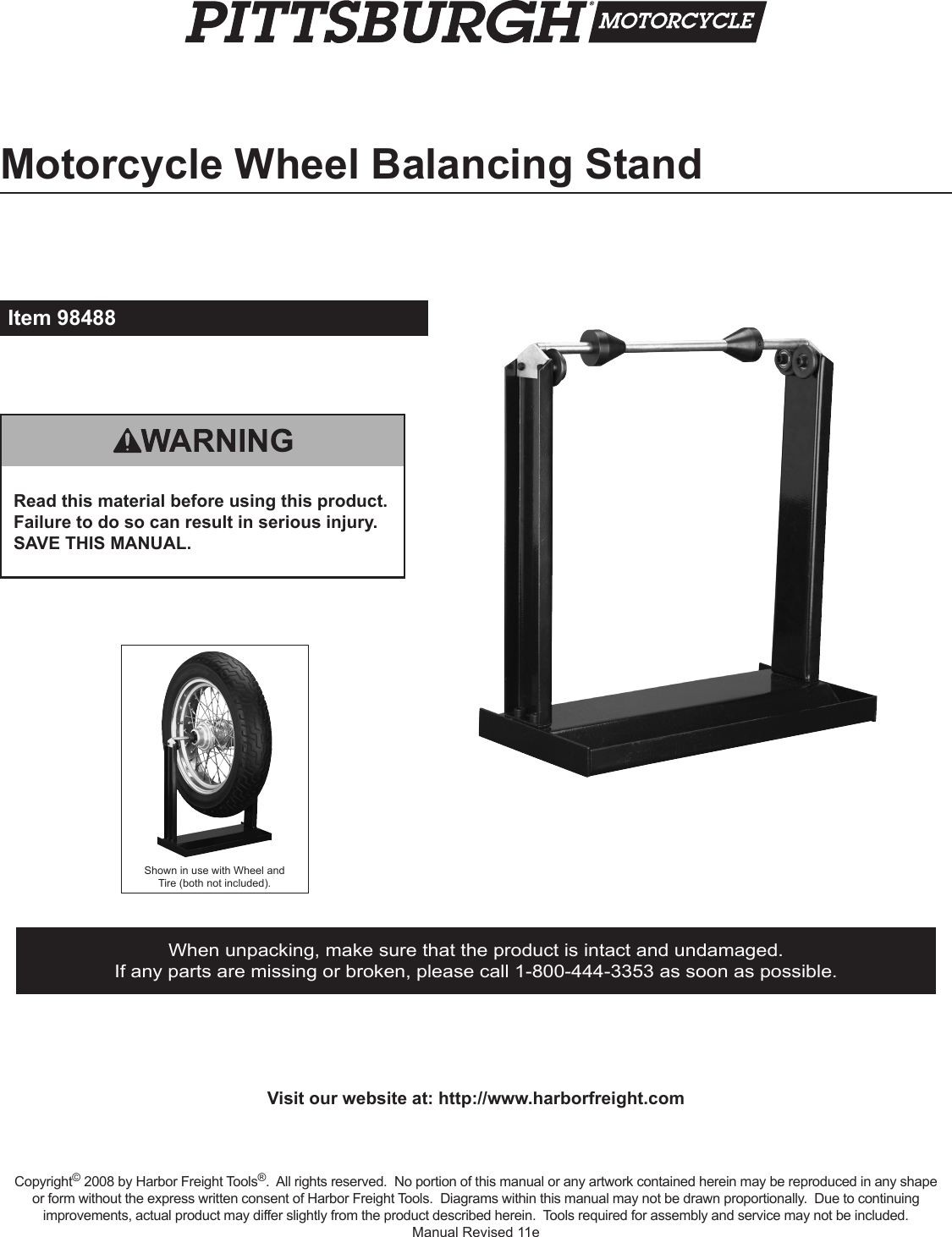 Page 1 of 4 - Harbor-Freight Harbor-Freight-Motorcycle-Wheel-Balancing-Stand-Product-Manual-  Harbor-freight-motorcycle-wheel-balancing-stand-product-manual