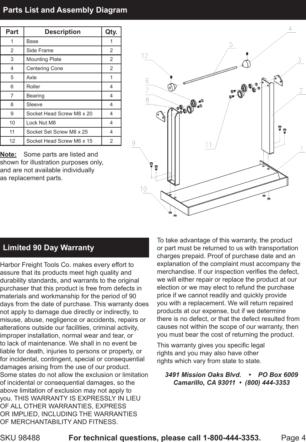 Page 4 of 4 - Harbor-Freight Harbor-Freight-Motorcycle-Wheel-Balancing-Stand-Product-Manual-  Harbor-freight-motorcycle-wheel-balancing-stand-product-manual