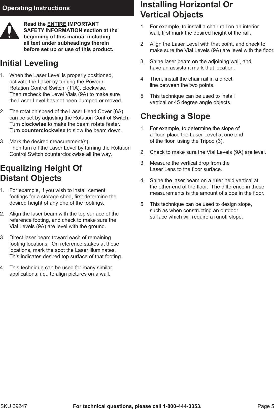 Harbor Freight Motorized Rotary Laser Level Kit Product Manual