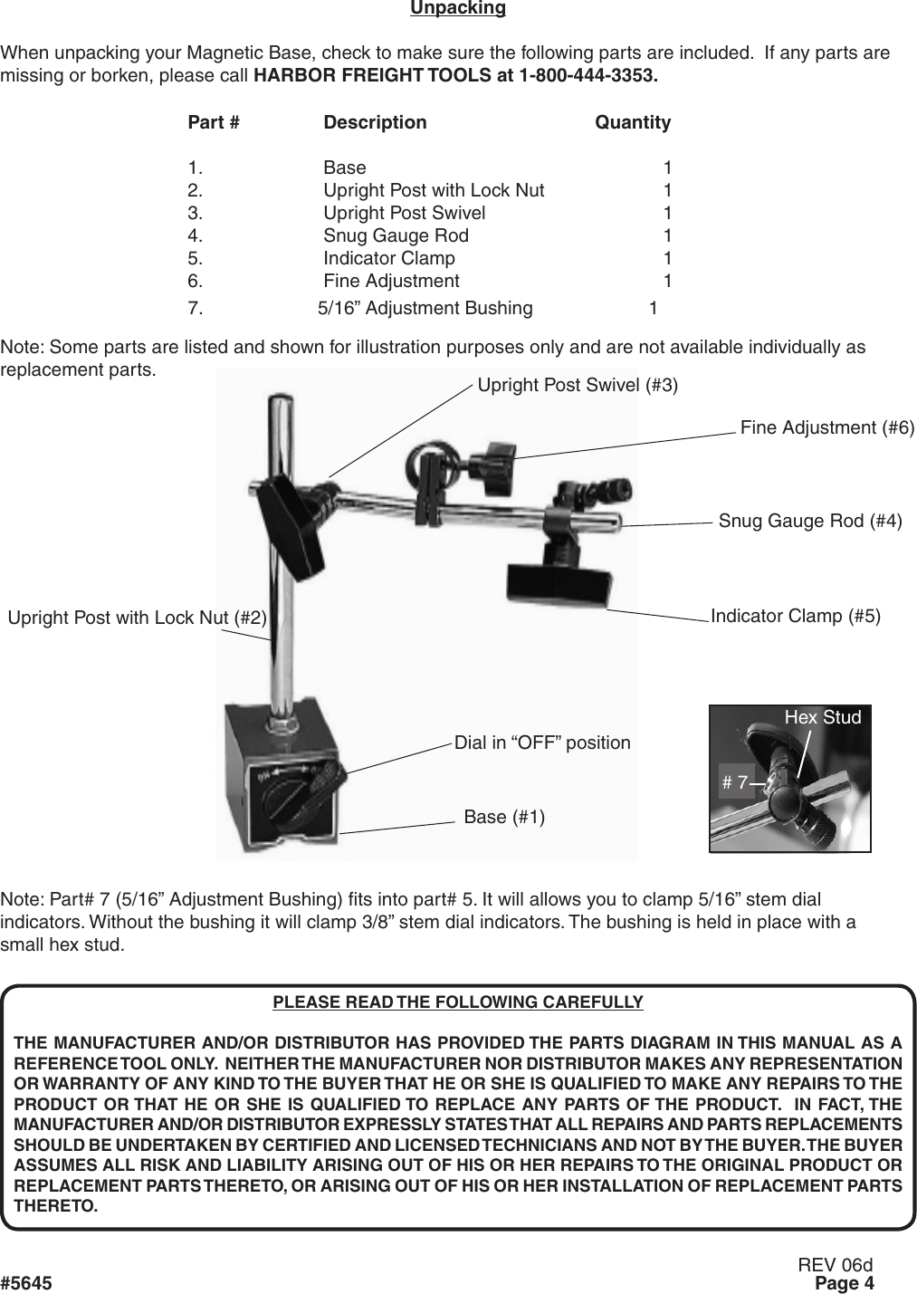 Page 4 of 4 - Harbor-Freight Harbor-Freight-Multi-Position-Magnetic-Base-With-Fine-Adjustment-Product-Manual-  Harbor-freight-multi-position-magnetic-base-with-fine-adjustment-product-manual