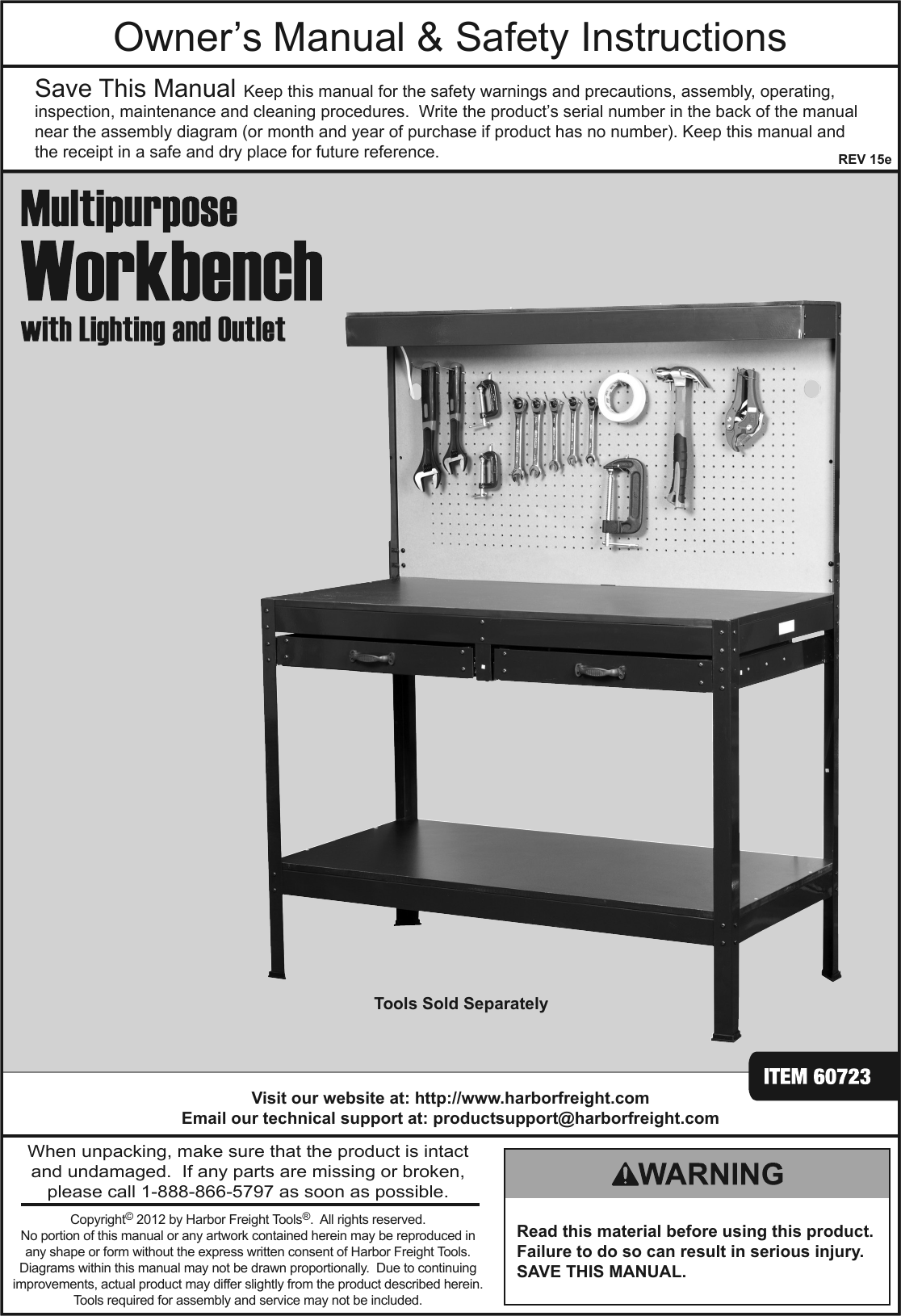 Page 1 of 12 - Harbor-Freight Harbor-Freight-Multipurpose-Workbench-With-Light-Product-Manual-  Harbor-freight-multipurpose-workbench-with-light-product-manual