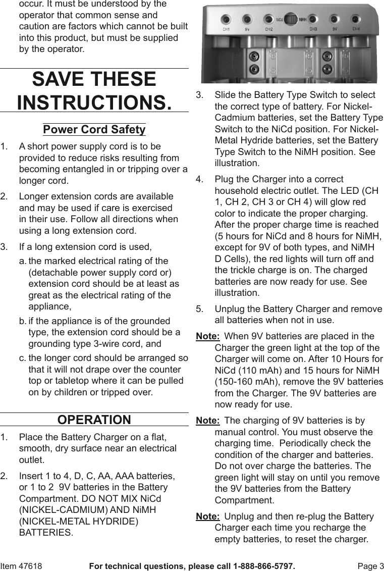 Page 3 of 4 - Harbor-Freight Harbor-Freight-Nimh-Nicd-Battery-Quick-Charger-Product-Manual-  Harbor-freight-nimh-nicd-battery-quick-charger-product-manual