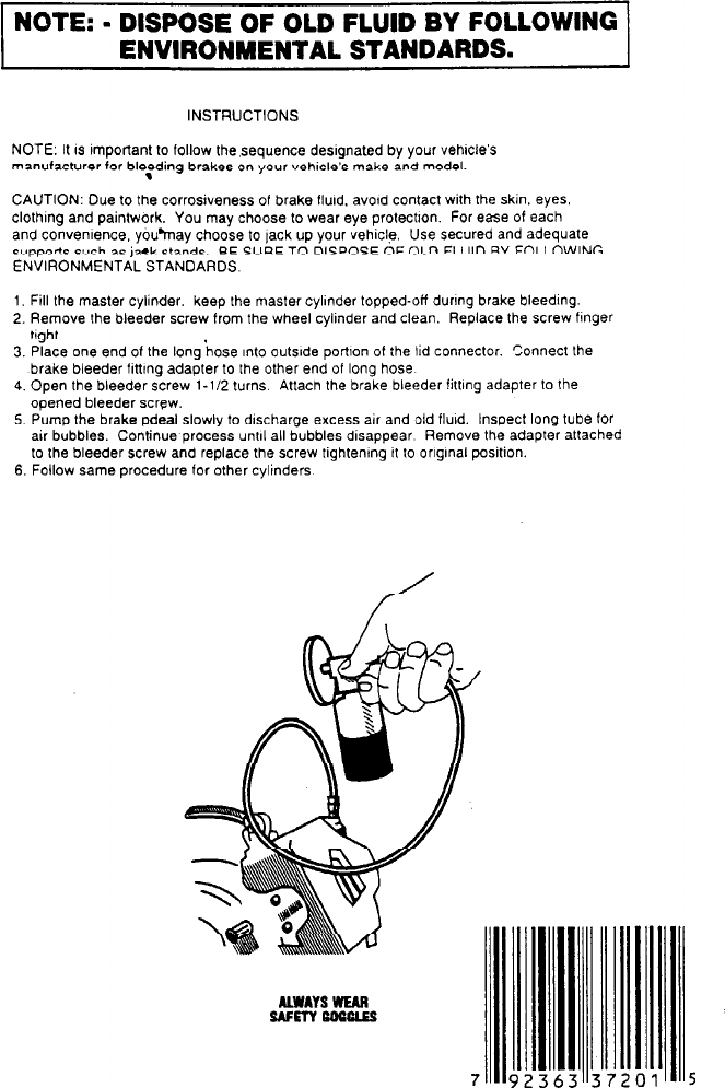 Page 2 of 2 - Harbor-Freight Harbor-Freight-One-Person-Brake-Bleeder-Kit-Product-Manual- 37201  Harbor-freight-one-person-brake-bleeder-kit-product-manual