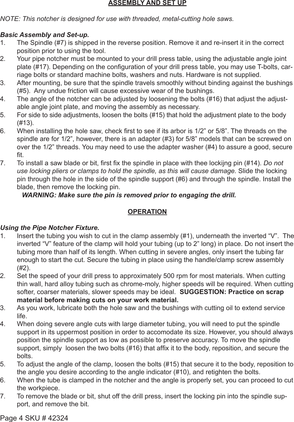 Page 4 of 7 - Harbor-Freight Harbor-Freight-Pipe-Tubing-Notcher-Product-Manual-  Harbor-freight-pipe-tubing-notcher-product-manual