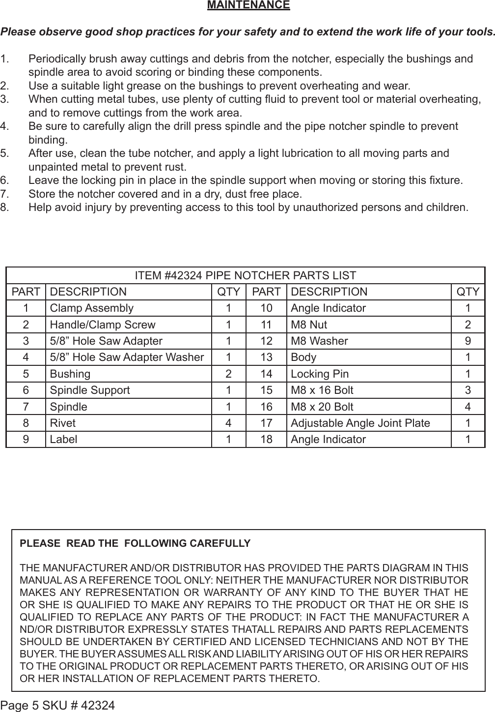 Page 5 of 7 - Harbor-Freight Harbor-Freight-Pipe-Tubing-Notcher-Product-Manual-  Harbor-freight-pipe-tubing-notcher-product-manual