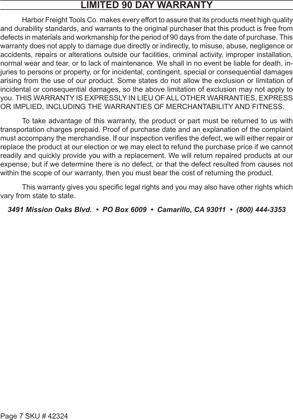 Page 7 of 7 - Harbor-Freight Harbor-Freight-Pipe-Tubing-Notcher-Product-Manual-  Harbor-freight-pipe-tubing-notcher-product-manual