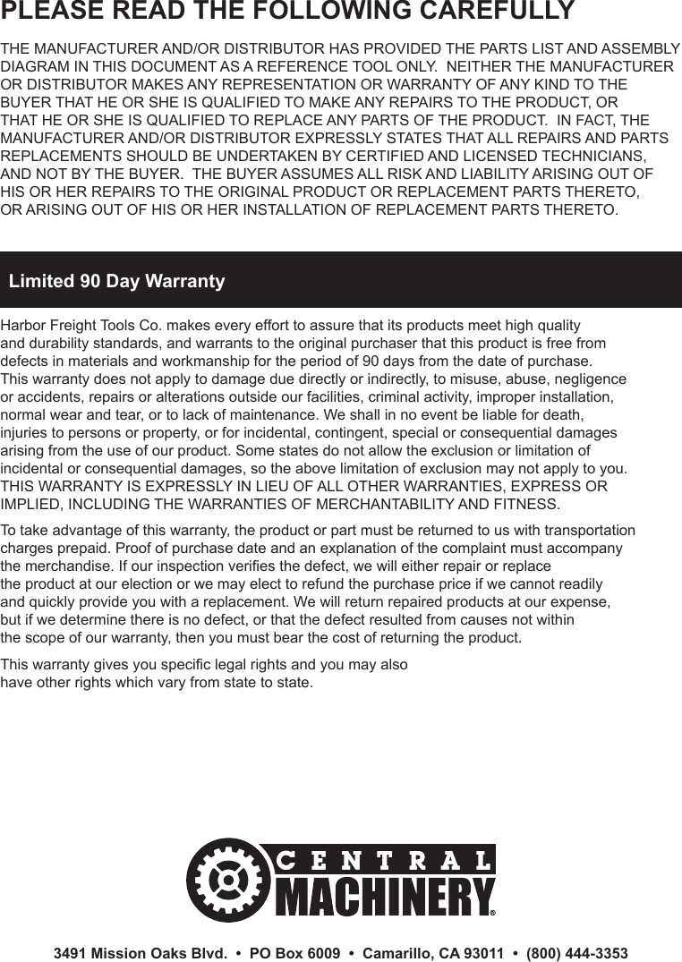 Page 4 of 4 - Harbor-Freight Harbor-Freight-Planishing-Hammer-Stand-Product-Manual-  Harbor-freight-planishing-hammer-stand-product-manual