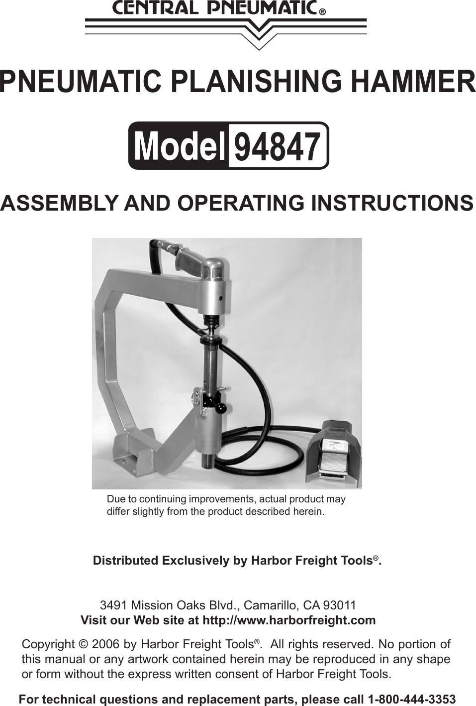 Page 1 of 9 - Harbor-Freight Harbor-Freight-Pneumatic-Planishing-Hammer-Product-Manual-  Harbor-freight-pneumatic-planishing-hammer-product-manual