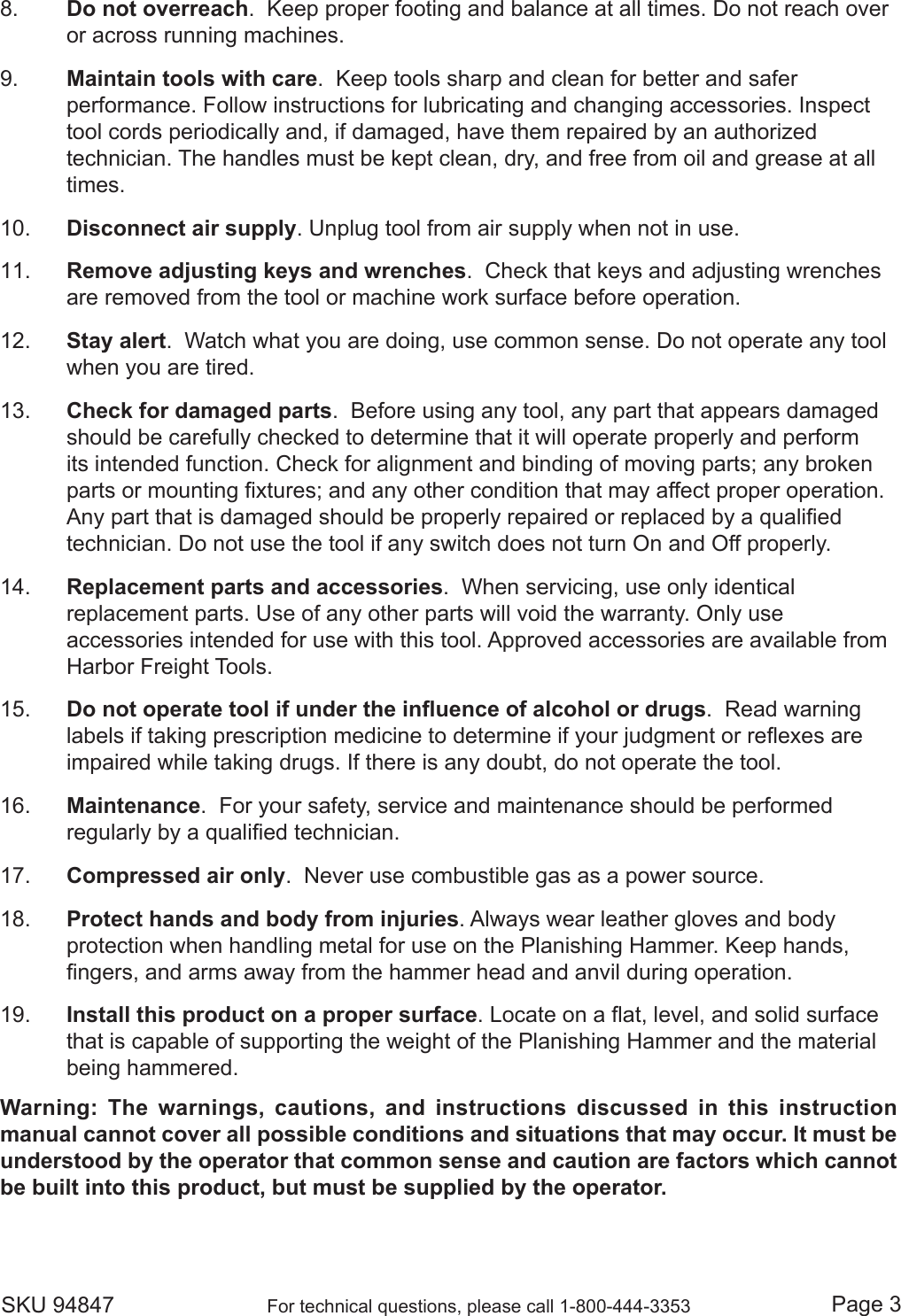 Page 3 of 9 - Harbor-Freight Harbor-Freight-Pneumatic-Planishing-Hammer-Product-Manual-  Harbor-freight-pneumatic-planishing-hammer-product-manual