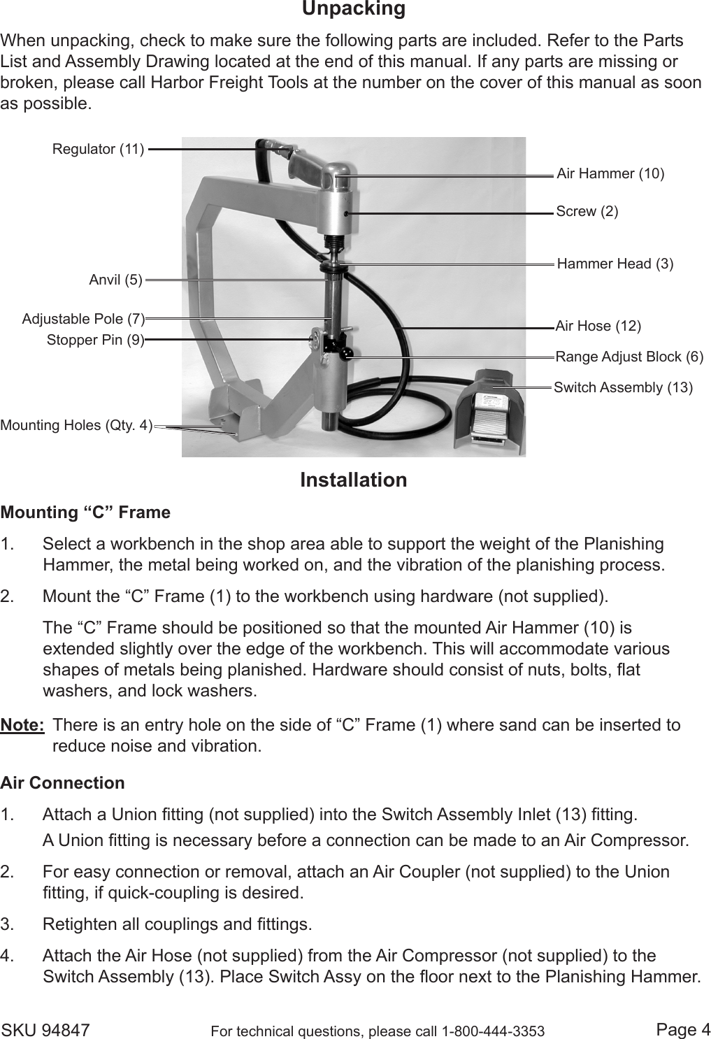 Page 4 of 9 - Harbor-Freight Harbor-Freight-Pneumatic-Planishing-Hammer-Product-Manual-  Harbor-freight-pneumatic-planishing-hammer-product-manual