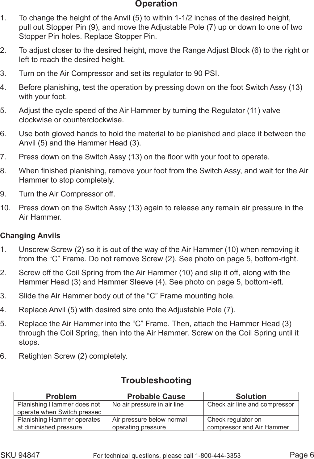 Page 6 of 9 - Harbor-Freight Harbor-Freight-Pneumatic-Planishing-Hammer-Product-Manual-  Harbor-freight-pneumatic-planishing-hammer-product-manual