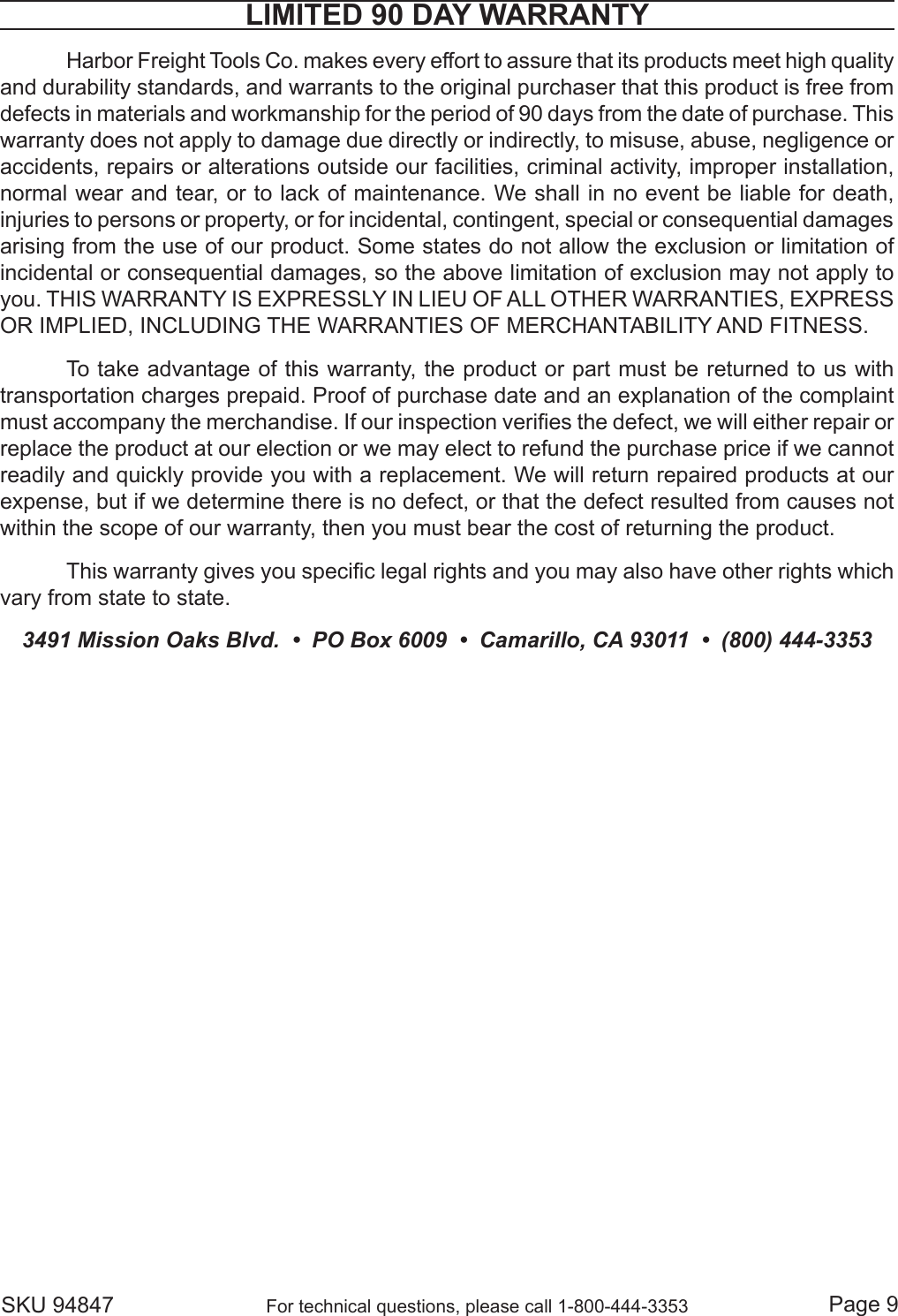 Page 9 of 9 - Harbor-Freight Harbor-Freight-Pneumatic-Planishing-Hammer-Product-Manual-  Harbor-freight-pneumatic-planishing-hammer-product-manual