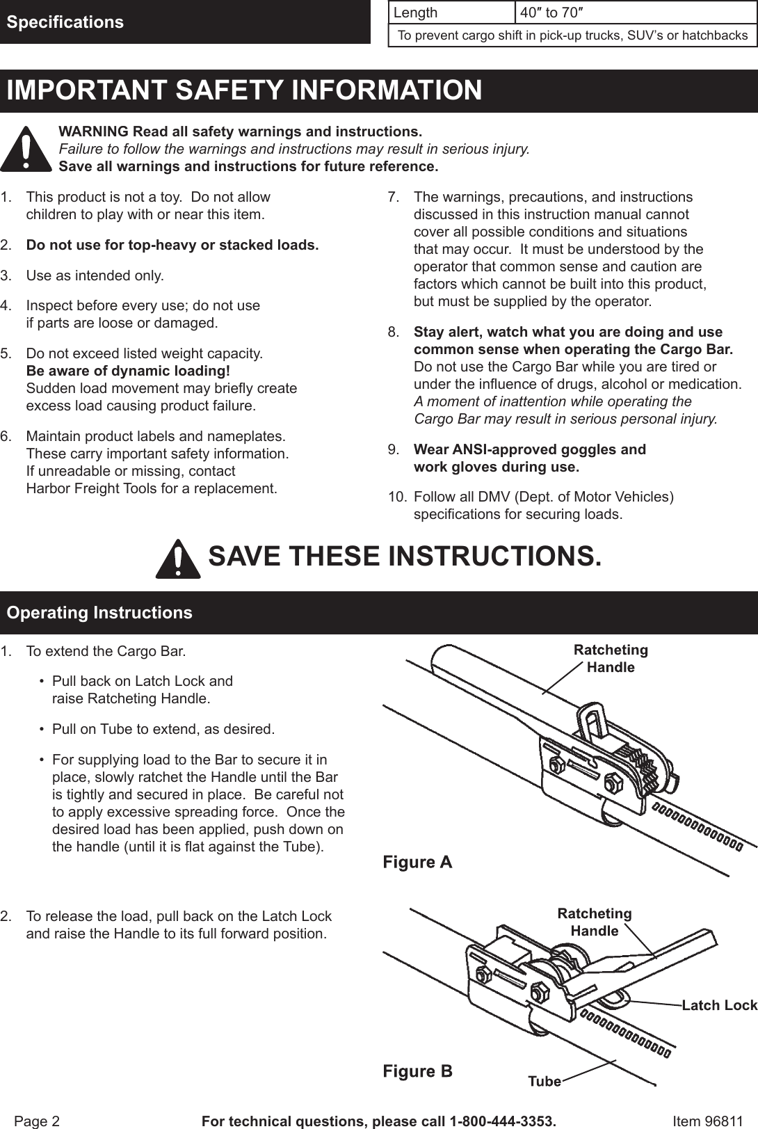 Page 2 of 4 - Harbor-Freight Harbor-Freight-Ratcheting-Cargo-Bar-Product-Manual-  Harbor-freight-ratcheting-cargo-bar-product-manual