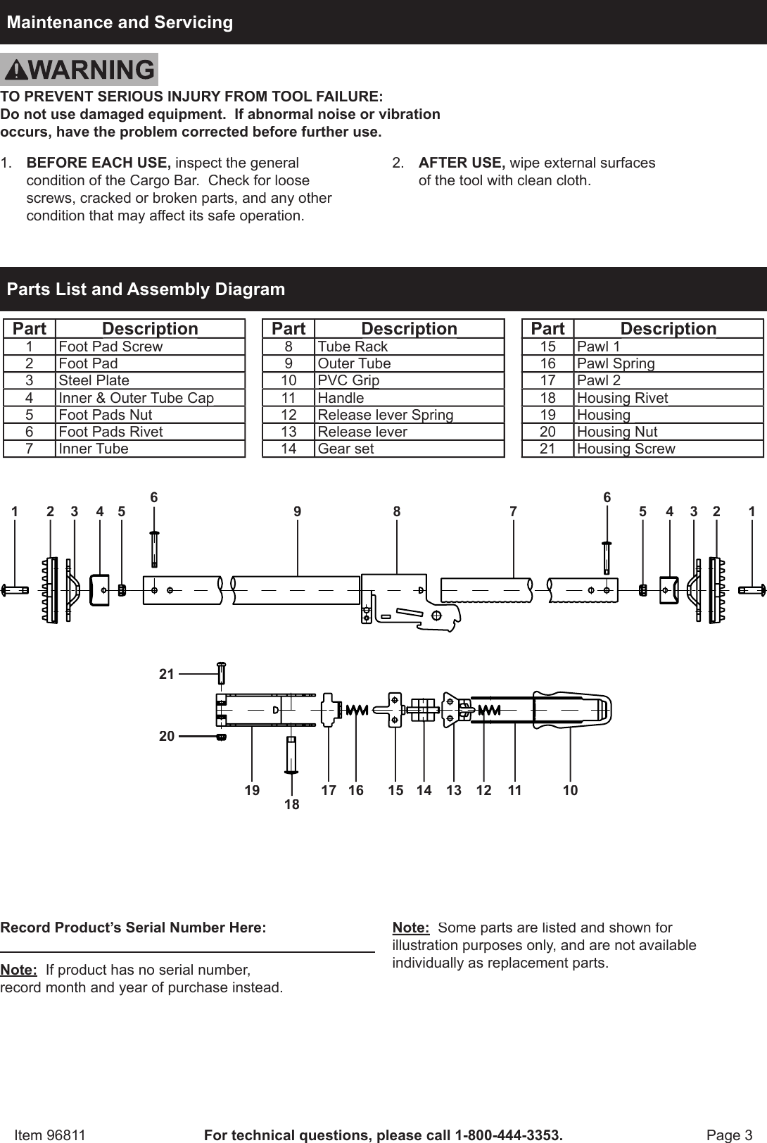 Page 3 of 4 - Harbor-Freight Harbor-Freight-Ratcheting-Cargo-Bar-Product-Manual-  Harbor-freight-ratcheting-cargo-bar-product-manual