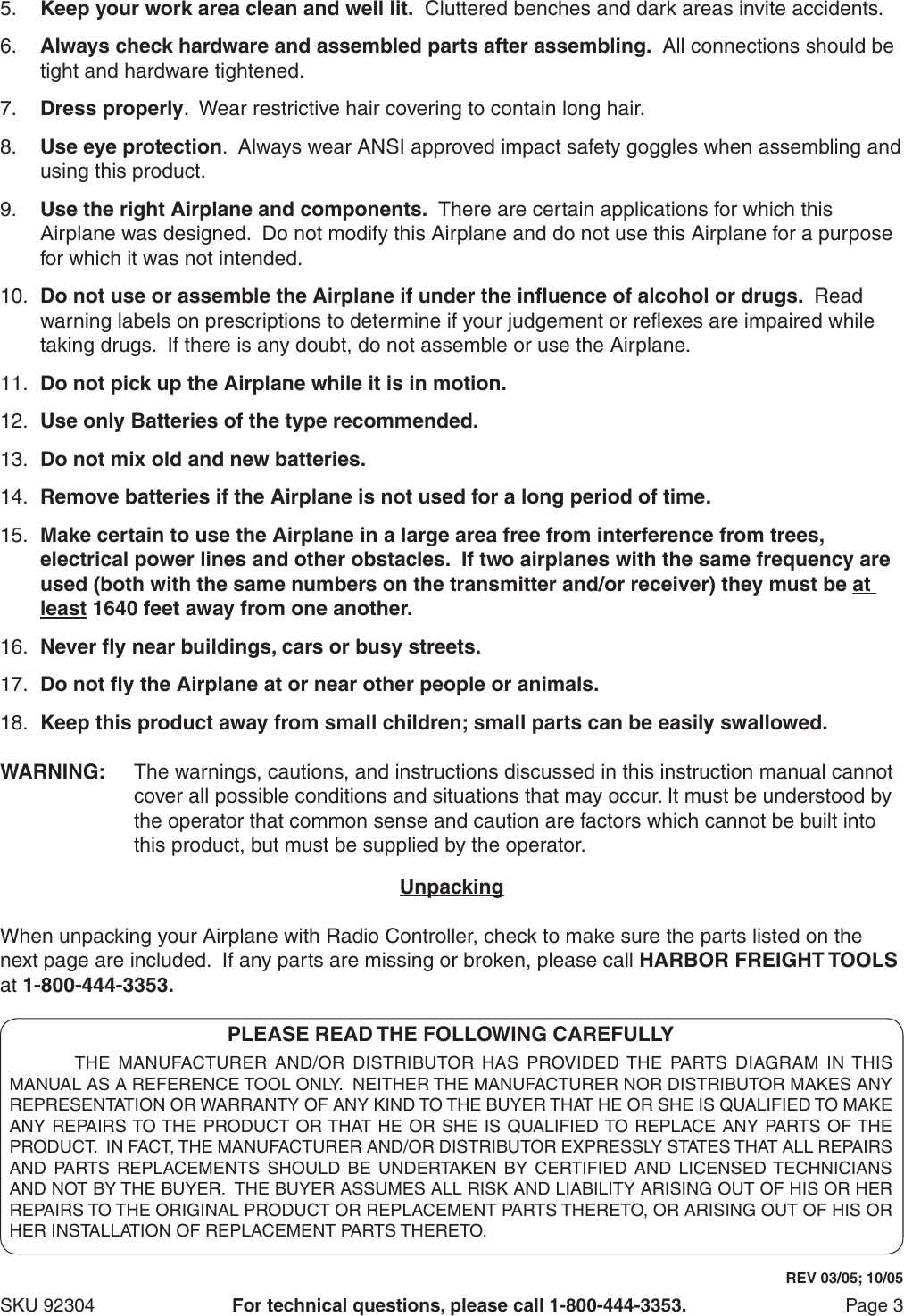 Page 3 of 7 - Harbor-Freight Harbor-Freight-Rechargeable-Radio-Control-Airplane-Product-Manual-  Harbor-freight-rechargeable-radio-control-airplane-product-manual