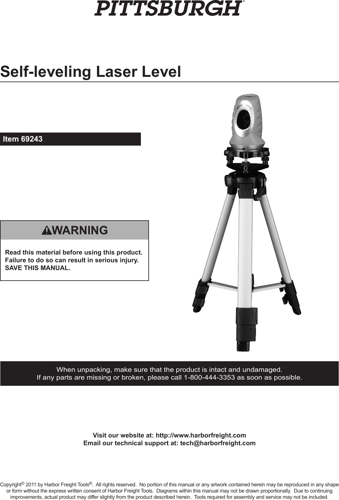 Page 1 of 8 - Harbor-Freight Harbor-Freight-Self-Leveling-Laser-Level-Kit-Product-Manual-  Harbor-freight-self-leveling-laser-level-kit-product-manual