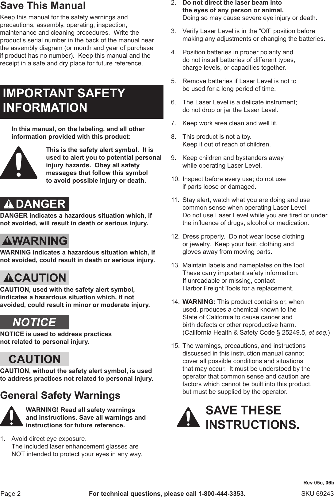 Page 2 of 8 - Harbor-Freight Harbor-Freight-Self-Leveling-Laser-Level-Kit-Product-Manual-  Harbor-freight-self-leveling-laser-level-kit-product-manual