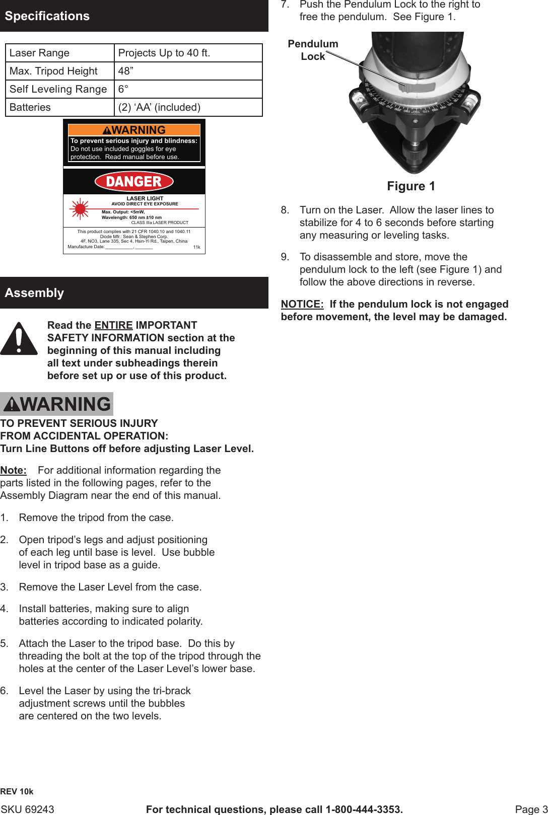 Page 3 of 8 - Harbor-Freight Harbor-Freight-Self-Leveling-Laser-Level-Kit-Product-Manual-  Harbor-freight-self-leveling-laser-level-kit-product-manual