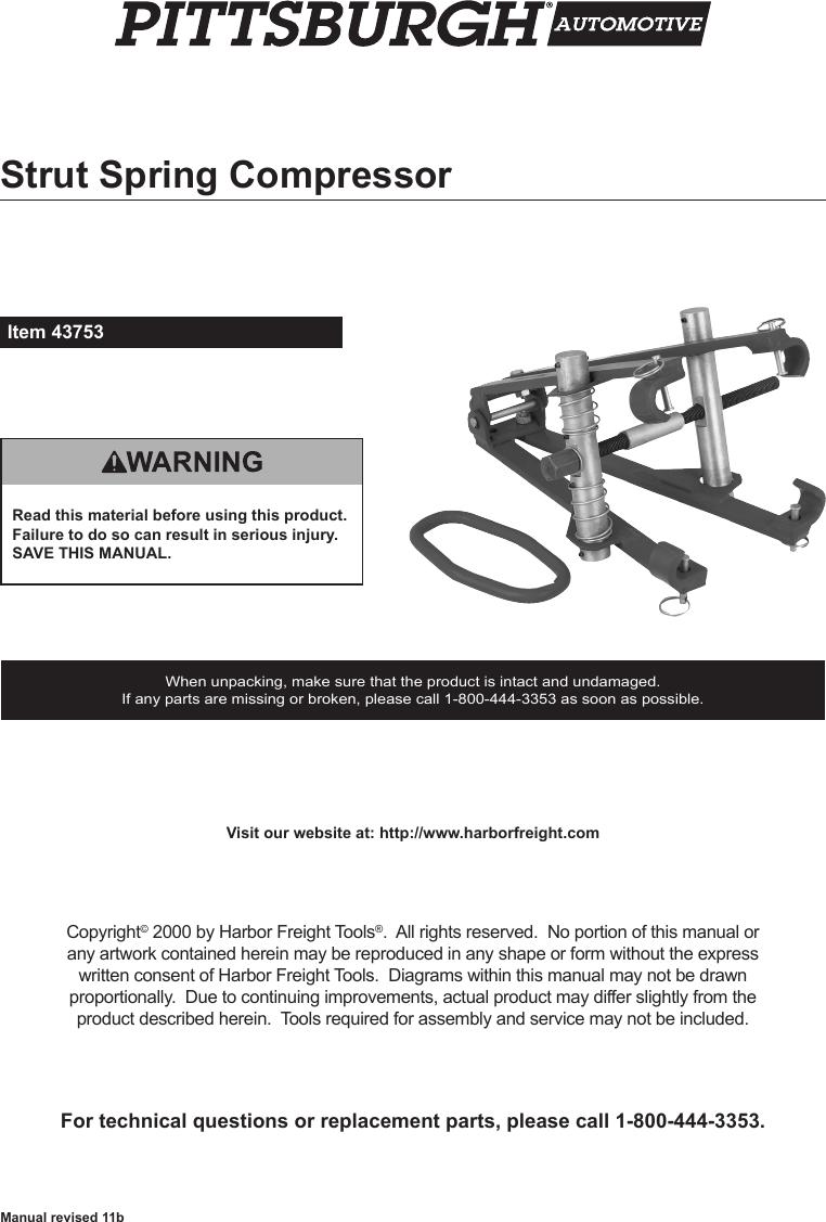 Page 1 of 8 - Harbor-Freight Harbor-Freight-Single-Action-Strut-Spring-Compressor-Product-Manual-  Harbor-freight-single-action-strut-spring-compressor-product-manual