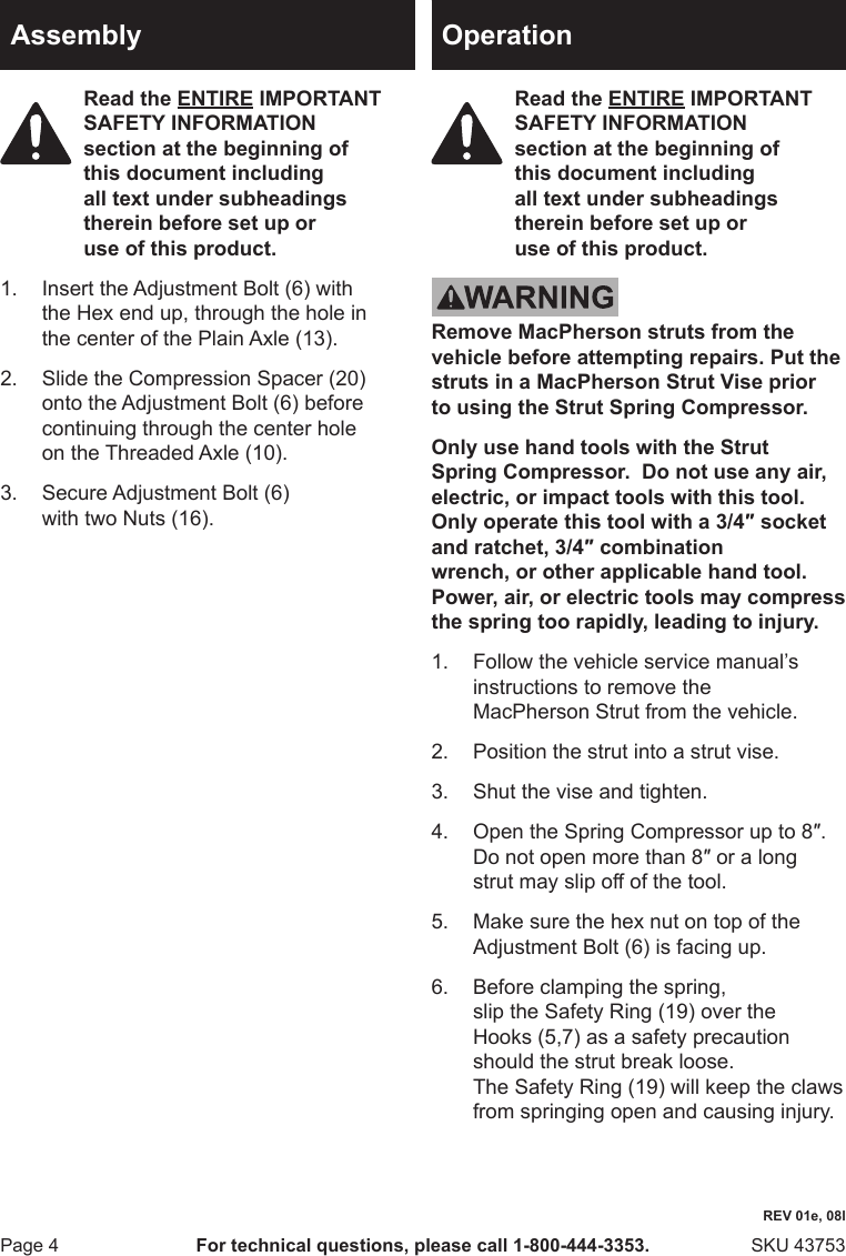 Page 4 of 8 - Harbor-Freight Harbor-Freight-Single-Action-Strut-Spring-Compressor-Product-Manual-  Harbor-freight-single-action-strut-spring-compressor-product-manual