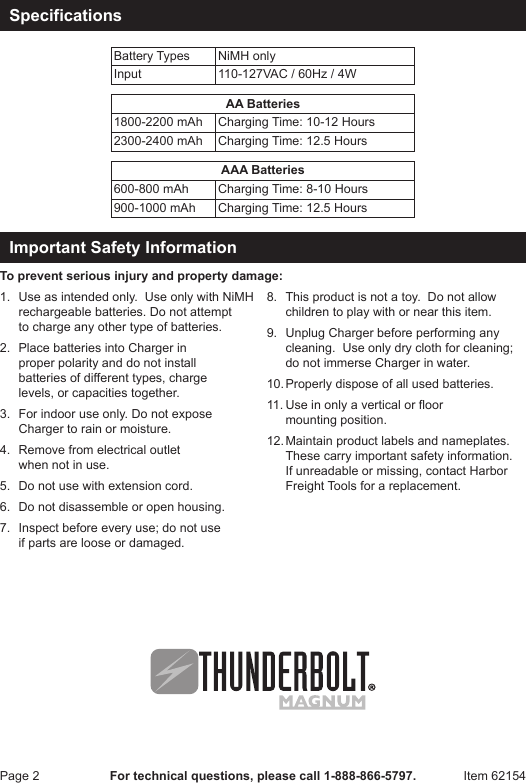 Page 2 of 4 - Harbor-Freight Harbor-Freight-Slim-Wall-Mount-Battery-Charger-Product-Manual-  Harbor-freight-slim-wall-mount-battery-charger-product-manual