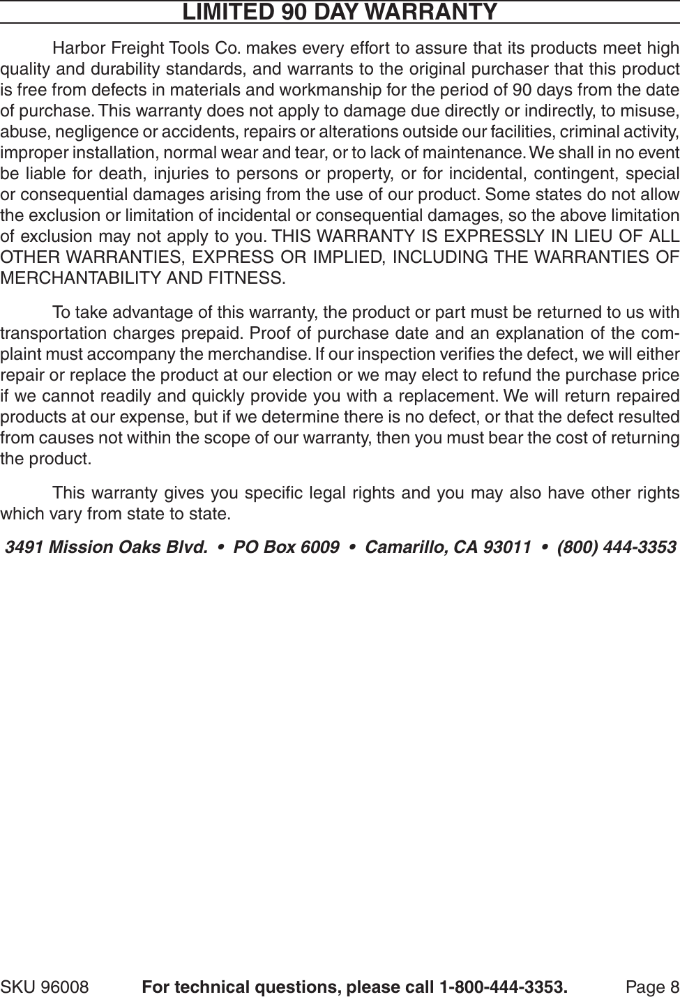 Page 8 of 8 - Harbor-Freight Harbor-Freight-Stand-For-Shrinker-And-Stretcher-Machines-Product-Manual-  Harbor-freight-stand-for-shrinker-and-stretcher-machines-product-manual