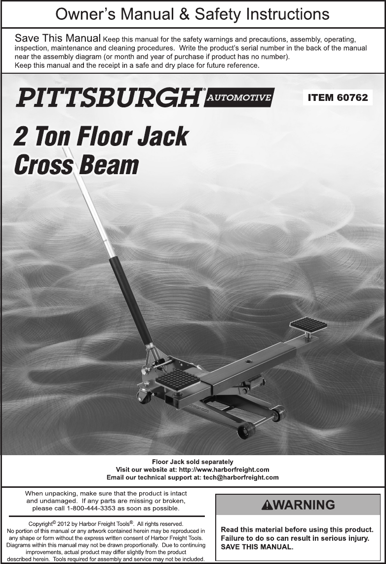 Page 1 of 4 - Harbor-Freight Harbor-Freight-Steel-Floor-Jack-Cross-Beam-Product-Manual-  Harbor-freight-steel-floor-jack-cross-beam-product-manual