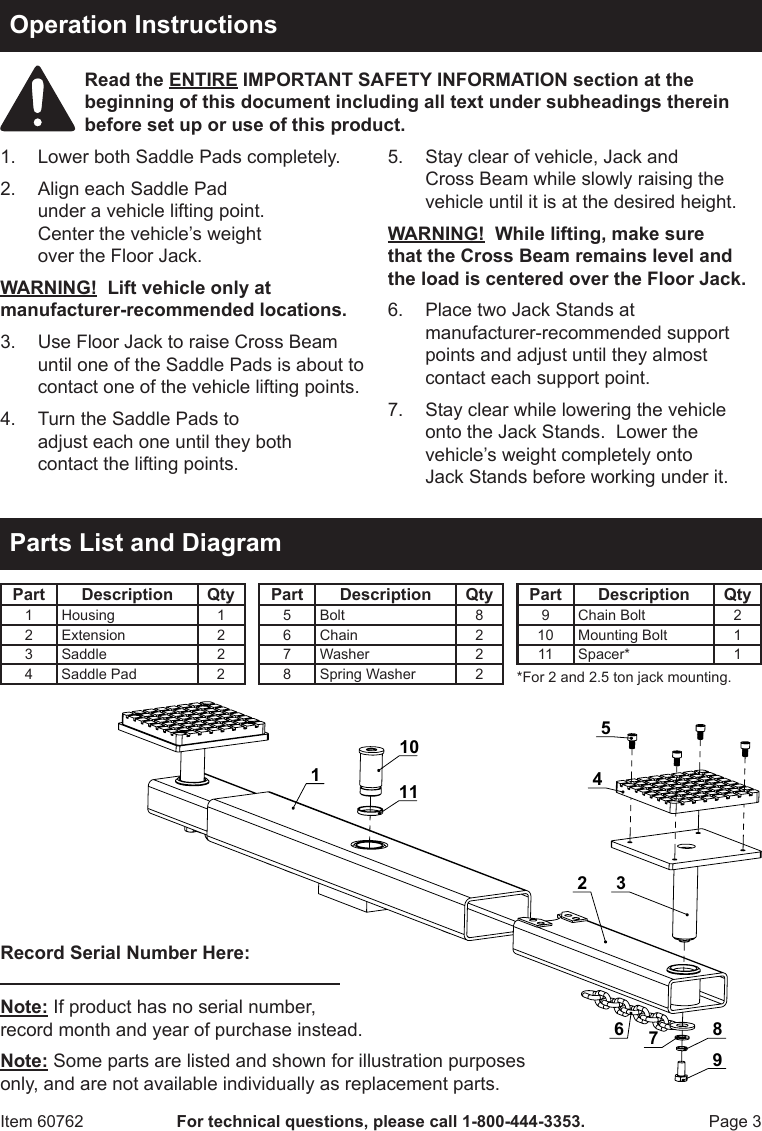 Page 3 of 4 - Harbor-Freight Harbor-Freight-Steel-Floor-Jack-Cross-Beam-Product-Manual-  Harbor-freight-steel-floor-jack-cross-beam-product-manual