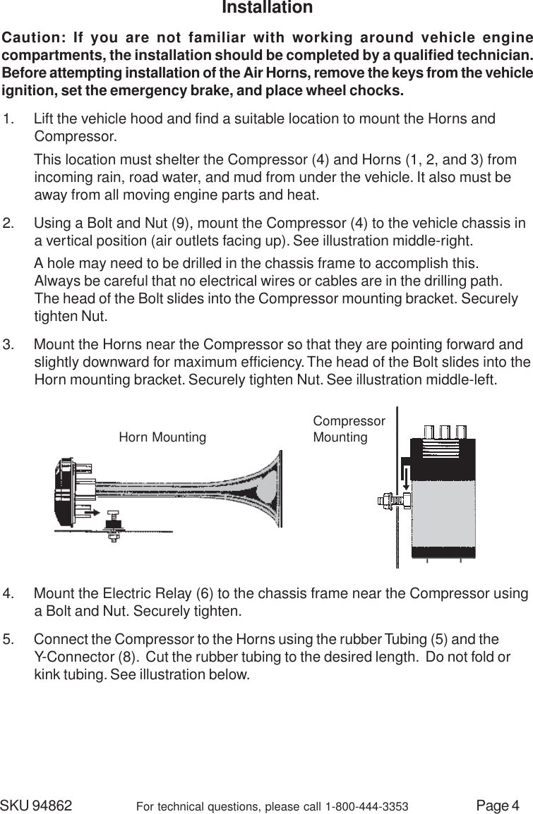 Page 4 of 7 - Harbor-Freight Harbor-Freight-Three-Trumpet-12V-Air-Horn-Set-With-Compressor-Product-Manual- 94862 Air Horns With Compressor  Harbor-freight-three-trumpet-12v-air-horn-set-with-compressor-product-manual