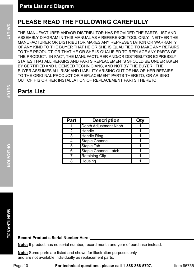 Page 10 of 12 - Harbor-Freight Harbor-Freight-Three-Way-Tacker-Staple-Gun-Kit-Product-Manual-  Harbor-freight-three-way-tacker-staple-gun-kit-product-manual