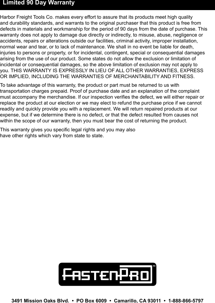 Page 12 of 12 - Harbor-Freight Harbor-Freight-Three-Way-Tacker-Staple-Gun-Kit-Product-Manual-  Harbor-freight-three-way-tacker-staple-gun-kit-product-manual