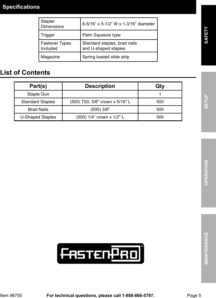 Page 5 of 12 - Harbor-Freight Harbor-Freight-Three-Way-Tacker-Staple-Gun-Kit-Product-Manual-  Harbor-freight-three-way-tacker-staple-gun-kit-product-manual
