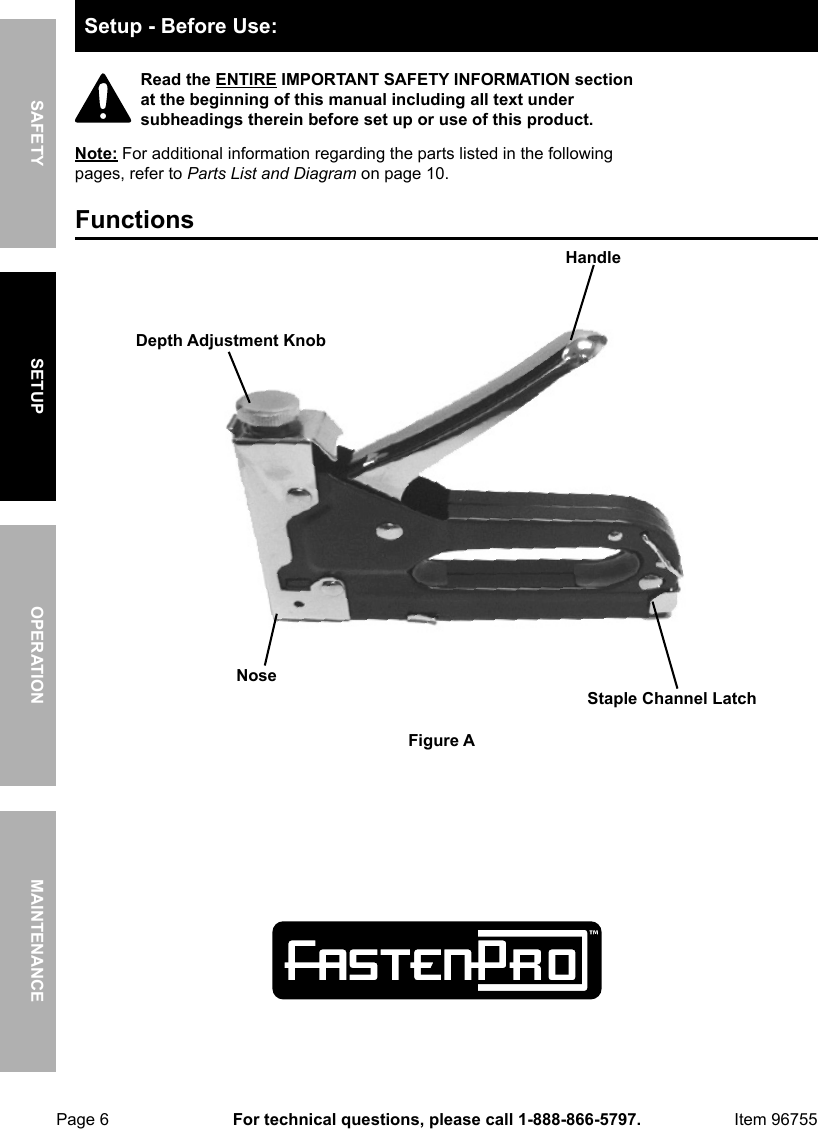 Harbor Freight Three Way Tacker Staple Gun Kit Product Manual