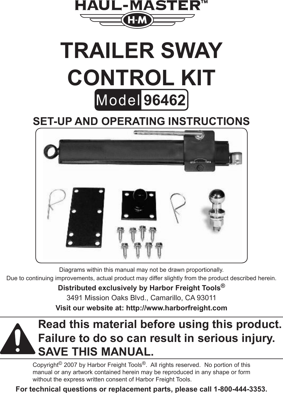 Page 1 of 12 - Harbor-Freight Harbor-Freight-Trailer-Sway-Control-Kit-Product-Manual-  Harbor-freight-trailer-sway-control-kit-product-manual