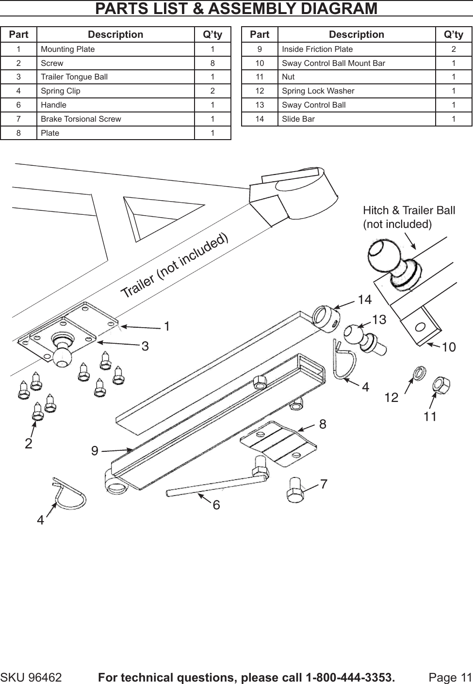 Page 11 of 12 - Harbor-Freight Harbor-Freight-Trailer-Sway-Control-Kit-Product-Manual-  Harbor-freight-trailer-sway-control-kit-product-manual