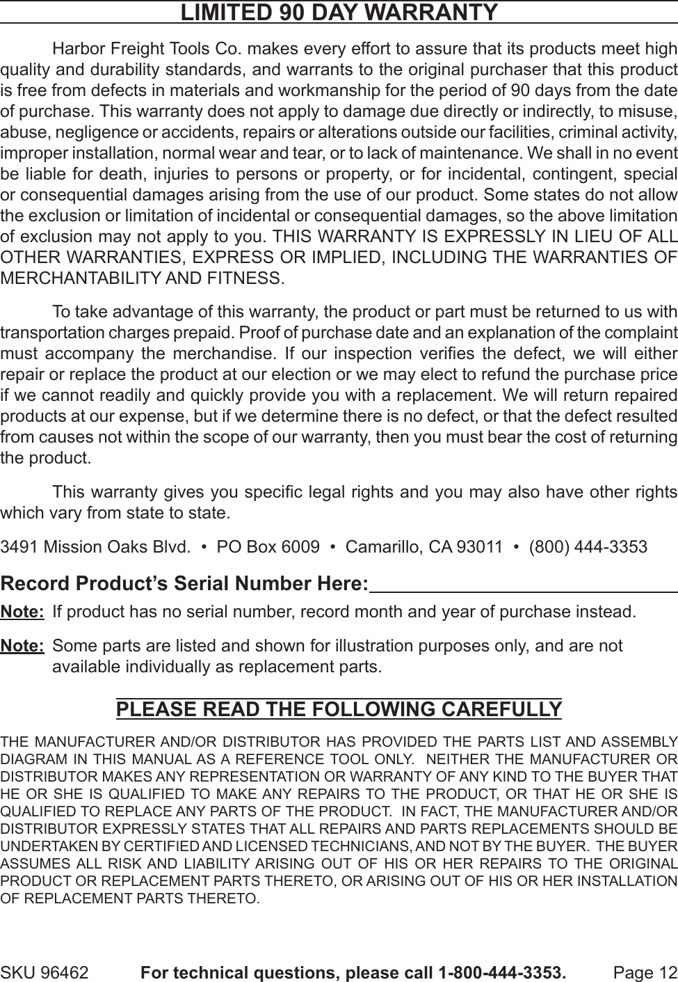 Page 12 of 12 - Harbor-Freight Harbor-Freight-Trailer-Sway-Control-Kit-Product-Manual-  Harbor-freight-trailer-sway-control-kit-product-manual