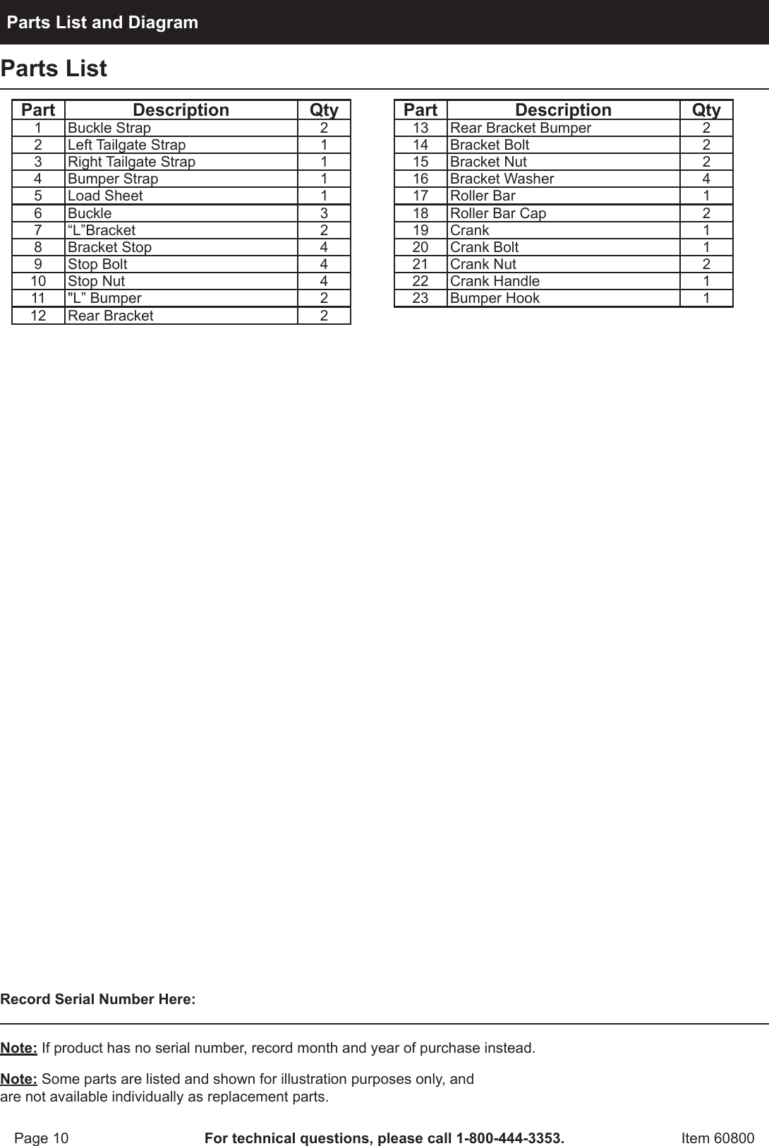 Page 10 of 12 - Harbor-Freight Harbor-Freight-Truck-Bed-Cargo-Unloader-Product-Manual-  Harbor-freight-truck-bed-cargo-unloader-product-manual