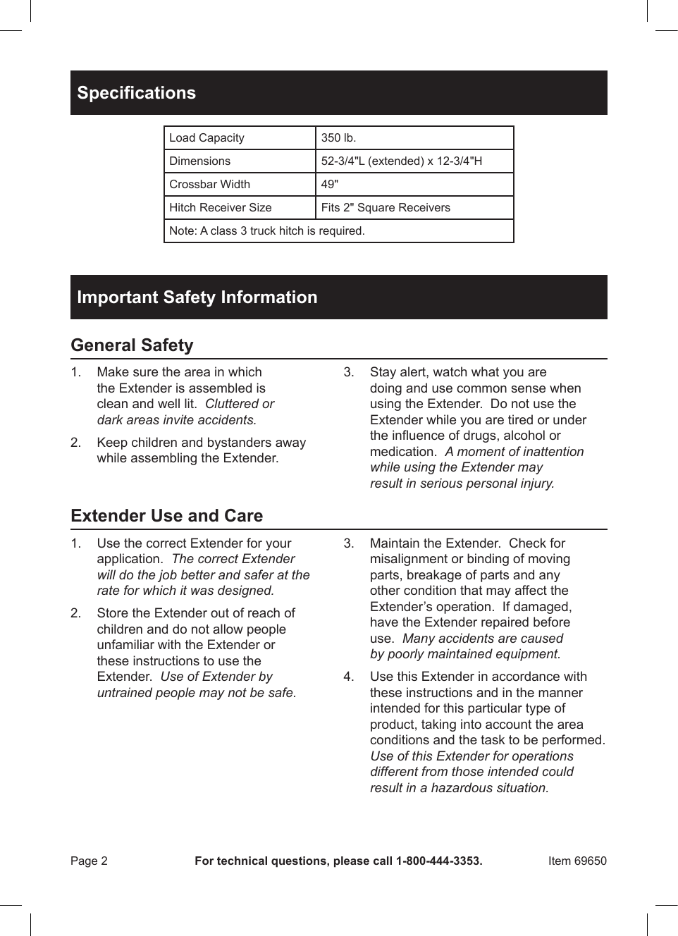 truck bed dimensions on Harbor Freight Truck Bed Extender Product Manual