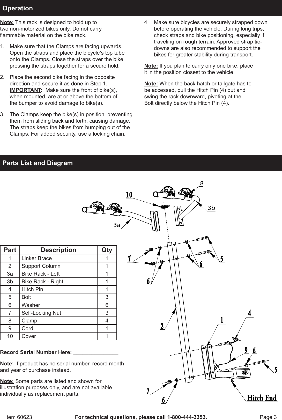 Page 3 of 4 - Harbor-Freight Harbor-Freight-Two-Bike-Hitch-Mount-Bike-Rack-Product-Manual-  Harbor-freight-two-bike-hitch-mount-bike-rack-product-manual