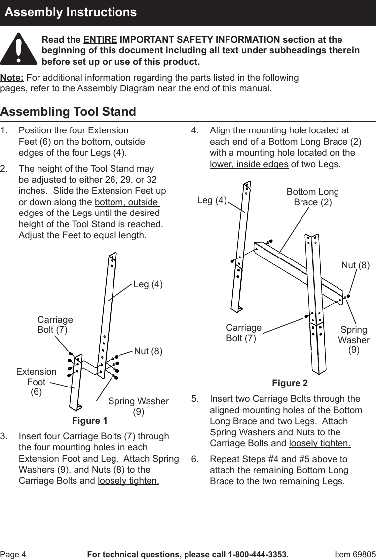 Harbor Freight Universal Tool Stand Product Manual
