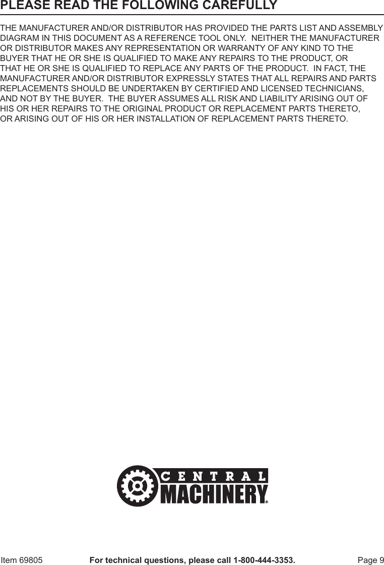 Page 9 of 12 - Harbor-Freight Harbor-Freight-Universal-Tool-Stand-Product-Manual-  Harbor-freight-universal-tool-stand-product-manual