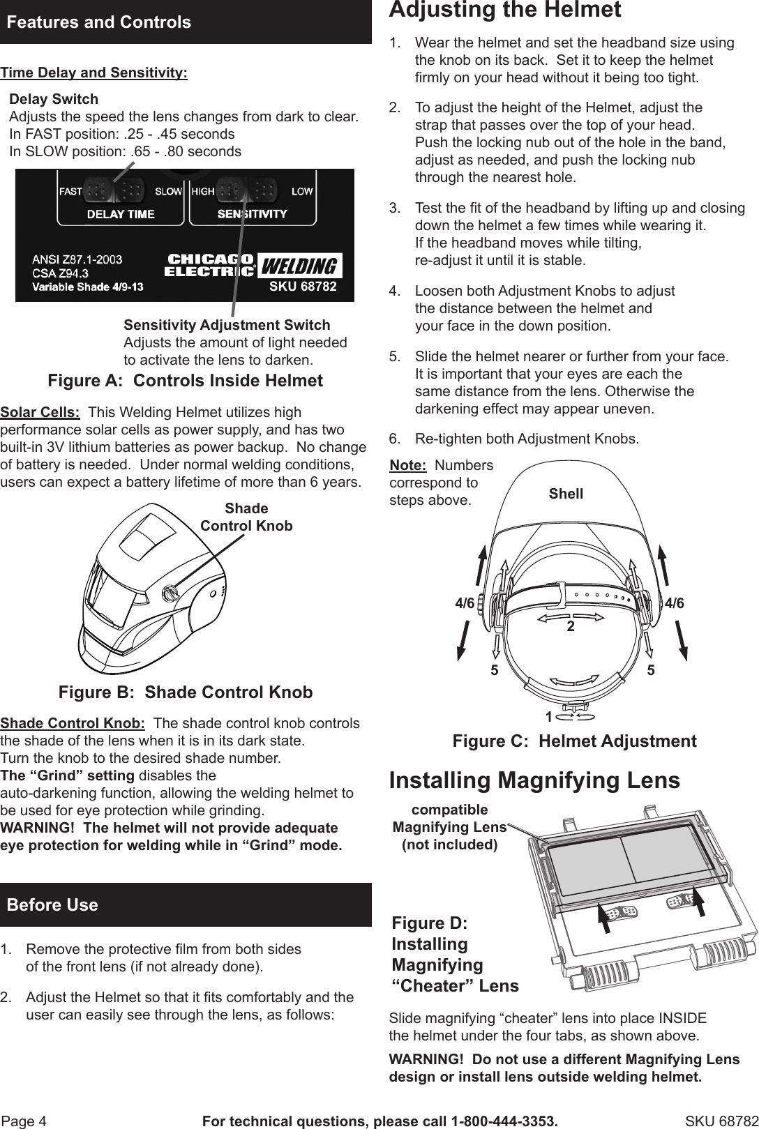 Page 4 of 8 - Harbor-Freight Harbor-Freight-Variable-Auto-Darkening-Welding-Helmet-With-Metal-Head-Design-Product-Manual-  Harbor-freight-variable-auto-darkening-welding-helmet-with-metal-head-design-product-manual