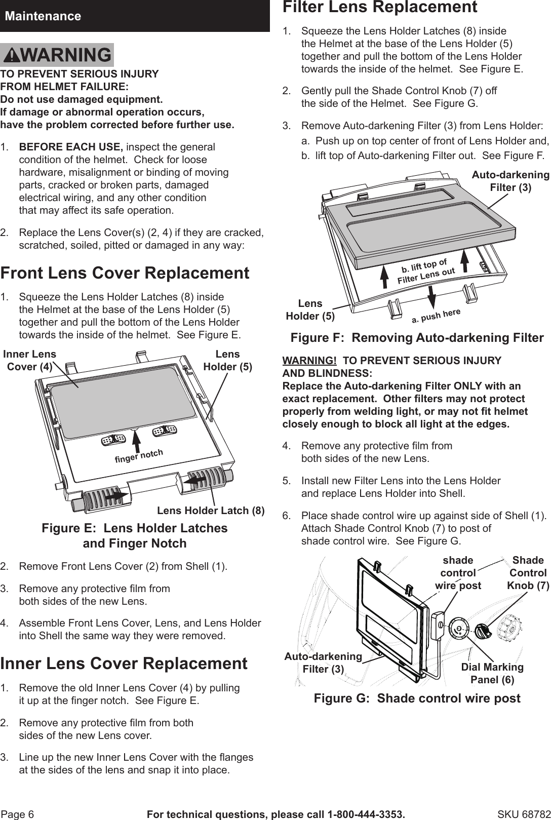 Page 6 of 8 - Harbor-Freight Harbor-Freight-Variable-Auto-Darkening-Welding-Helmet-With-Metal-Head-Design-Product-Manual-  Harbor-freight-variable-auto-darkening-welding-helmet-with-metal-head-design-product-manual