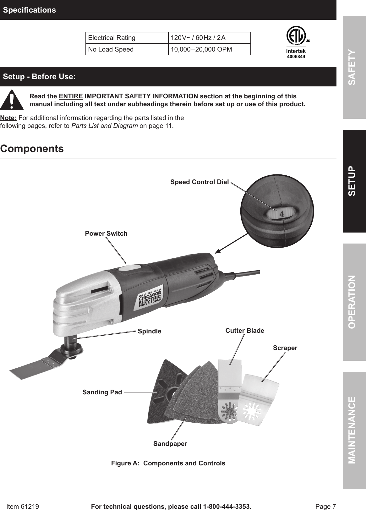 Page 7 of 12 - Harbor-Freight Harbor-Freight-Variable-Speed-Oscillating-Multifunction-Power-Tool-Product-Manual-  Harbor-freight-variable-speed-oscillating-multifunction-power-tool-product-manual