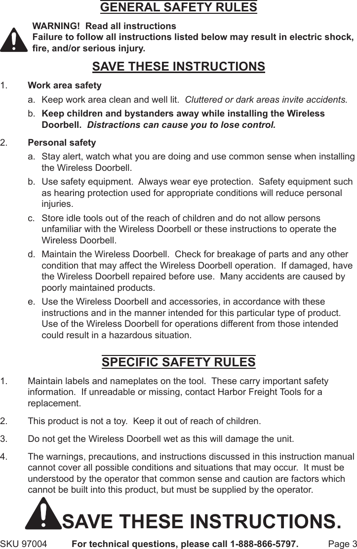 Page 3 of 8 - Harbor-Freight Harbor-Freight-Wireless-Doorbell-Product-Manual-  Harbor-freight-wireless-doorbell-product-manual