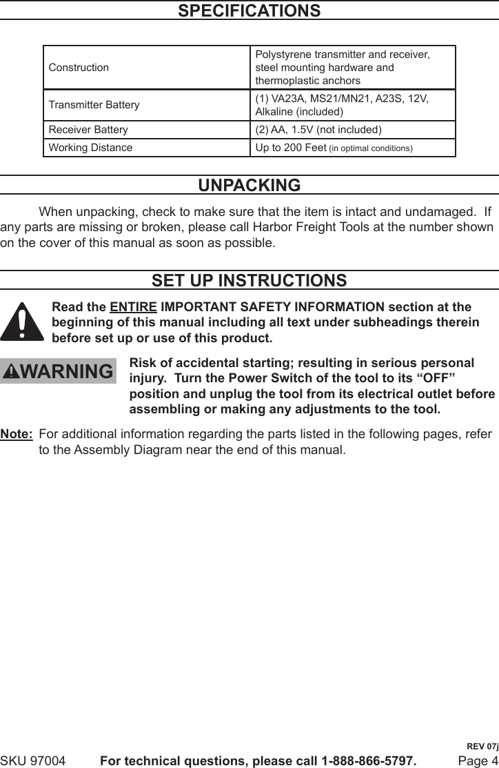 Page 4 of 8 - Harbor-Freight Harbor-Freight-Wireless-Doorbell-Product-Manual-  Harbor-freight-wireless-doorbell-product-manual