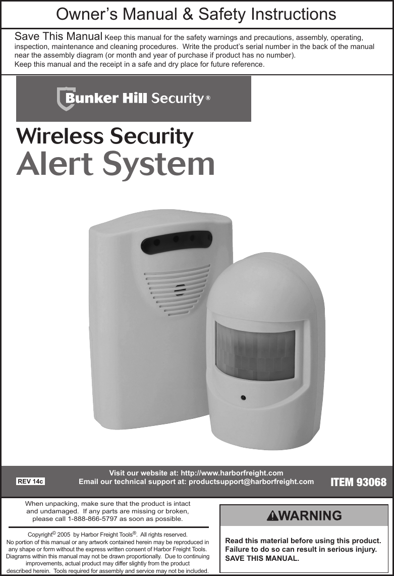 Page 1 of 8 - Harbor-Freight Harbor-Freight-Wireless-Security-Alert-System-Product-Manual- Harbor-freight-wireless-security-alert-system-product-manual
